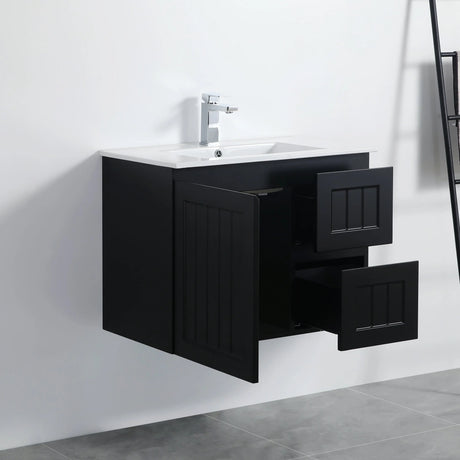 ACACIA SHAKER Matte Black PVC Wall Hung Vanity 750 Poseidon