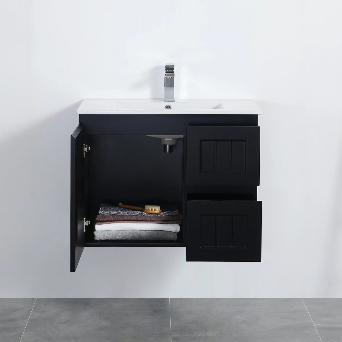 ACACIA SHAKER Matte Black PVC Wall Hung Vanity 750 Poseidon