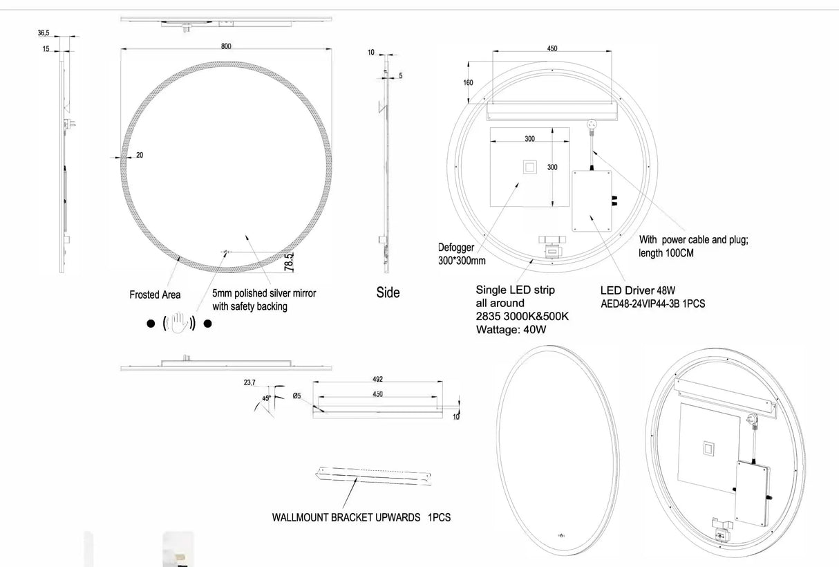 Luna Round Touchless 800 X 800 Frameless LED Mirror - Three Light Temperatures Poseidonbk