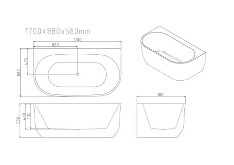 Anna Back-To-Wall Bathtub – Gloss White mercioaustralia
