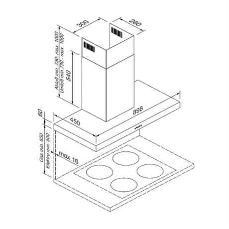 BLAUPUNKT 90CM WALL MOUNTED CANOPY RANGEHOOD AND FLUE (BLACK STAINLESS STEEL) Blaupunkt