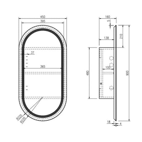 Athena 450 x 900mm LED Oval Shaving Cabinet mercioaustralia