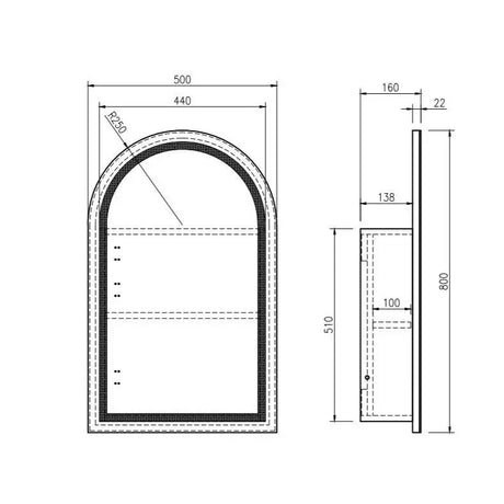 Athena 500 x 900mm LED Arch Shaving Cabinet mercioaustralia