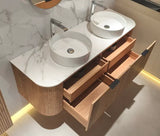 Adair Curved Fluted Wall Hung Vanity - Walnut Wood 1500mm x 450mm (Stone Top & Basins are Included) Bagno D'Oro