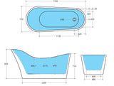 Bevel Gloss Black & White Free Standing Bathtub 1700*730*835mm Poseidonbk