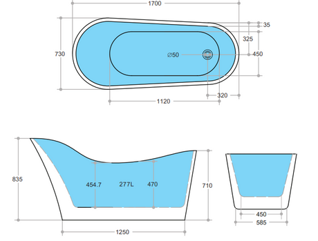 Bevel Gloss Black & White Free Standing Bathtub 1700*730*835mm Poseidonbk
