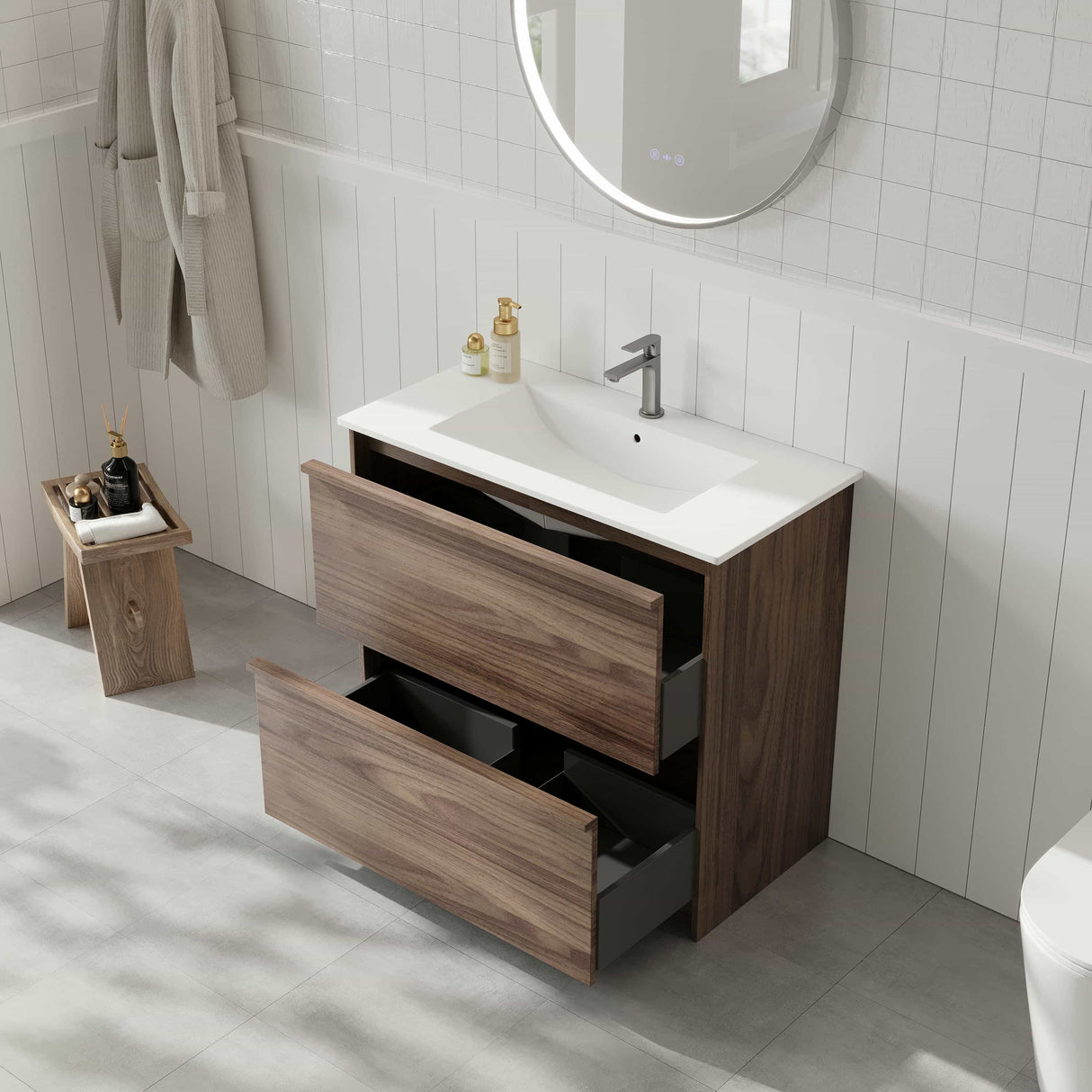 Bella 900mm Freestanding Cabinet - Notaio Walnut mercioaustralia