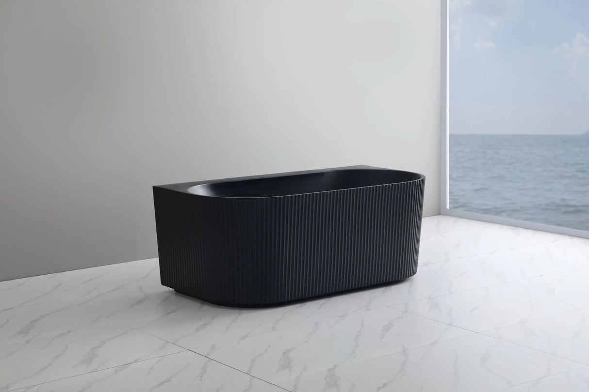 Bari Matte Black Groove Fluted Back-to-Wall Bathtub 1700*800*580mm Poseidonbk