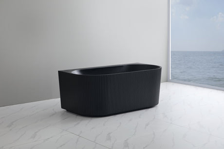 Bari Matte Black Groove Fluted Back-to-Wall Bathtub 1700*800*580mm Poseidonbk