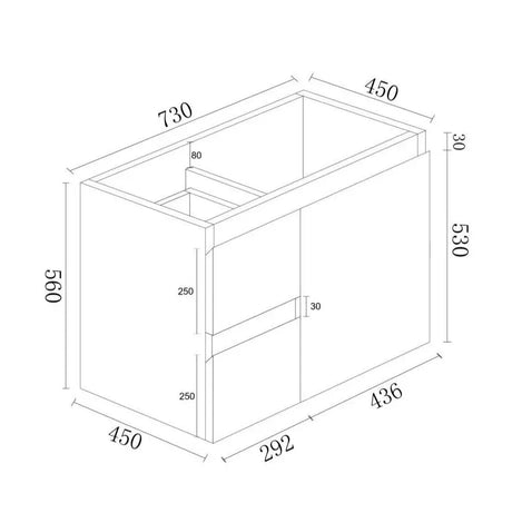 BIANCA 750mm MDF Wall-Hung Vanity (LHD) mercioaustralia