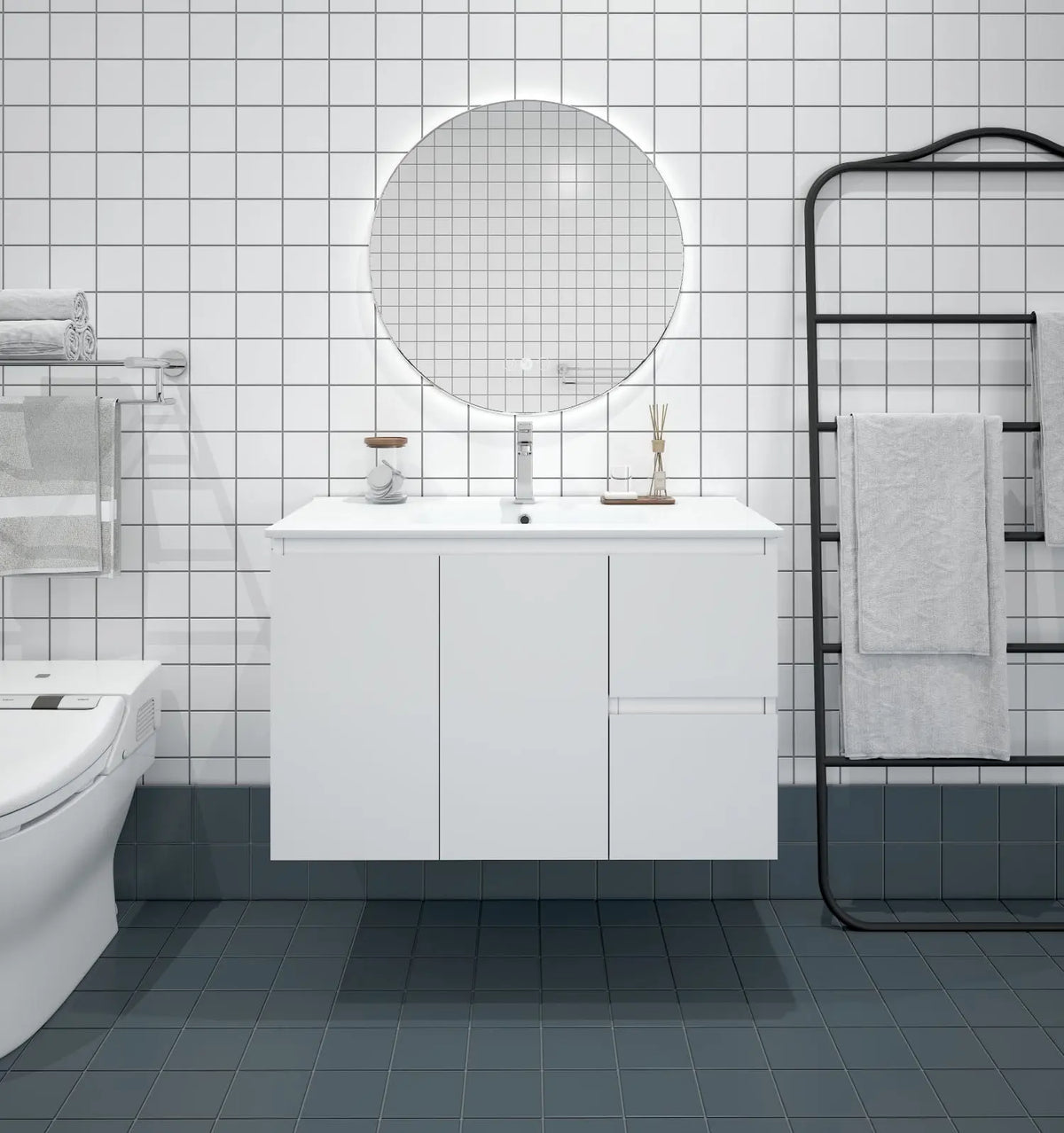 BIANCA 900mm MDF Wall-Hung Vanity (RHD) mercioaustralia