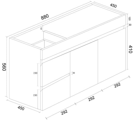 BIANCA 900mm PVC Wall-Hung Vanity (LHD) mercioaustralia