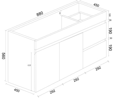 BIANCA 900mm PVC Wall-Hung Vanity (RHD) mercioaustralia