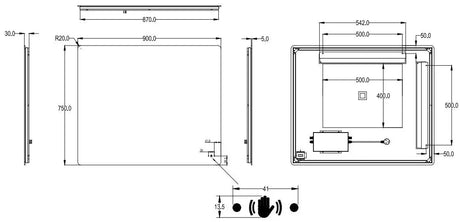 Jasper Rectangular Touchless 900 X 750 Frameless LED Mirror - Three Light Temperatures Poseidonbk