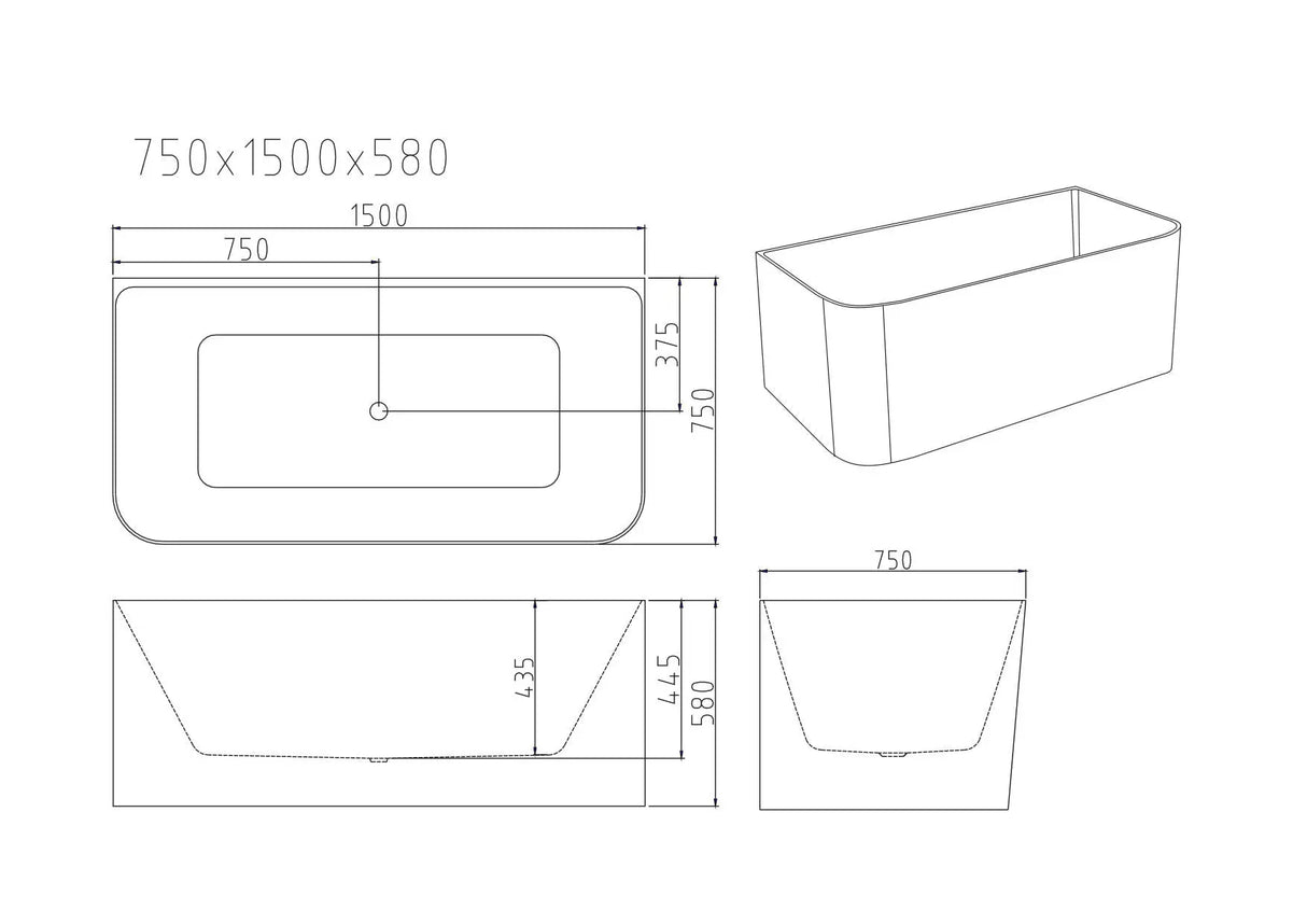 Bullion Ultra-Thin Back-to-Wall Bathtub - Gloss White mercioaustralia