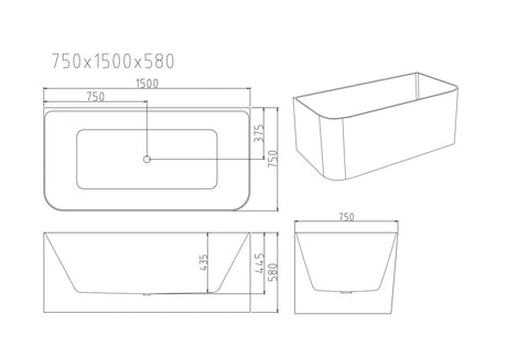Bullion Ultra-Thin Back-to-Wall Bathtub - Gloss White mercioaustralia