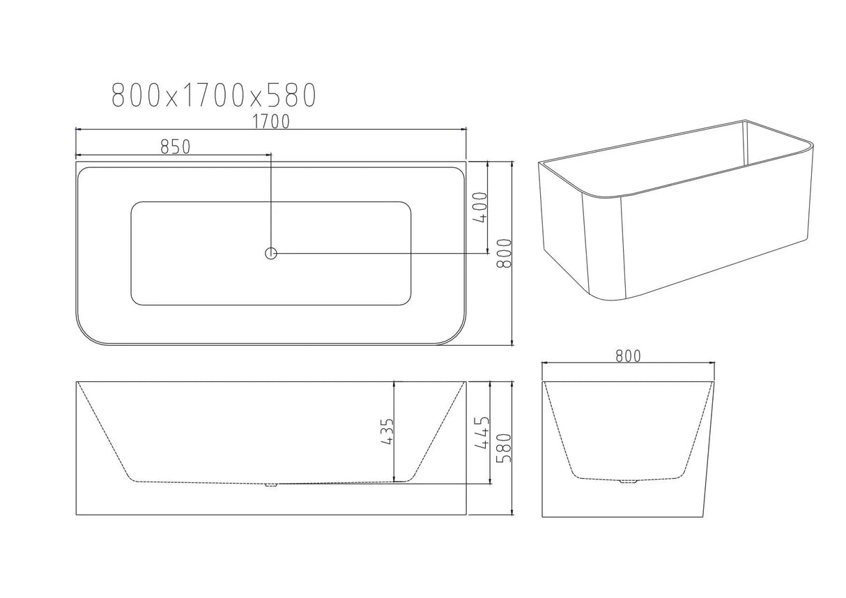 Bullion Ultra-Thin Back-to-Wall Bathtub - Gloss White mercioaustralia