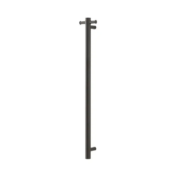 Round Vertical Brushed Gun Metal Grey Electric Heated Towel Rack Single Bar Aquaperla