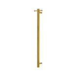 Round Vertical Brushed Brass Electric Heated Towel Rack Single Bar Aquaperla