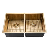 Handmade Stainless Steel Brushed Brass Double Bowl Kitchen Sink 1.2mm (Top/Flush/Undermount) 820*457*230mm Aquaperla