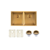 Handmade Stainless Steel Brushed Brass Double Bowl Kitchen Sink 1.2mm (Top/Flush/Undermount) 820*457*230mm Aquaperla