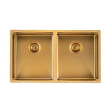 Handmade Stainless Steel Brushed Brass Double Bowl Kitchen Sink 1.2mm (Top/Flush/Undermount) 820*457*230mm Aquaperla