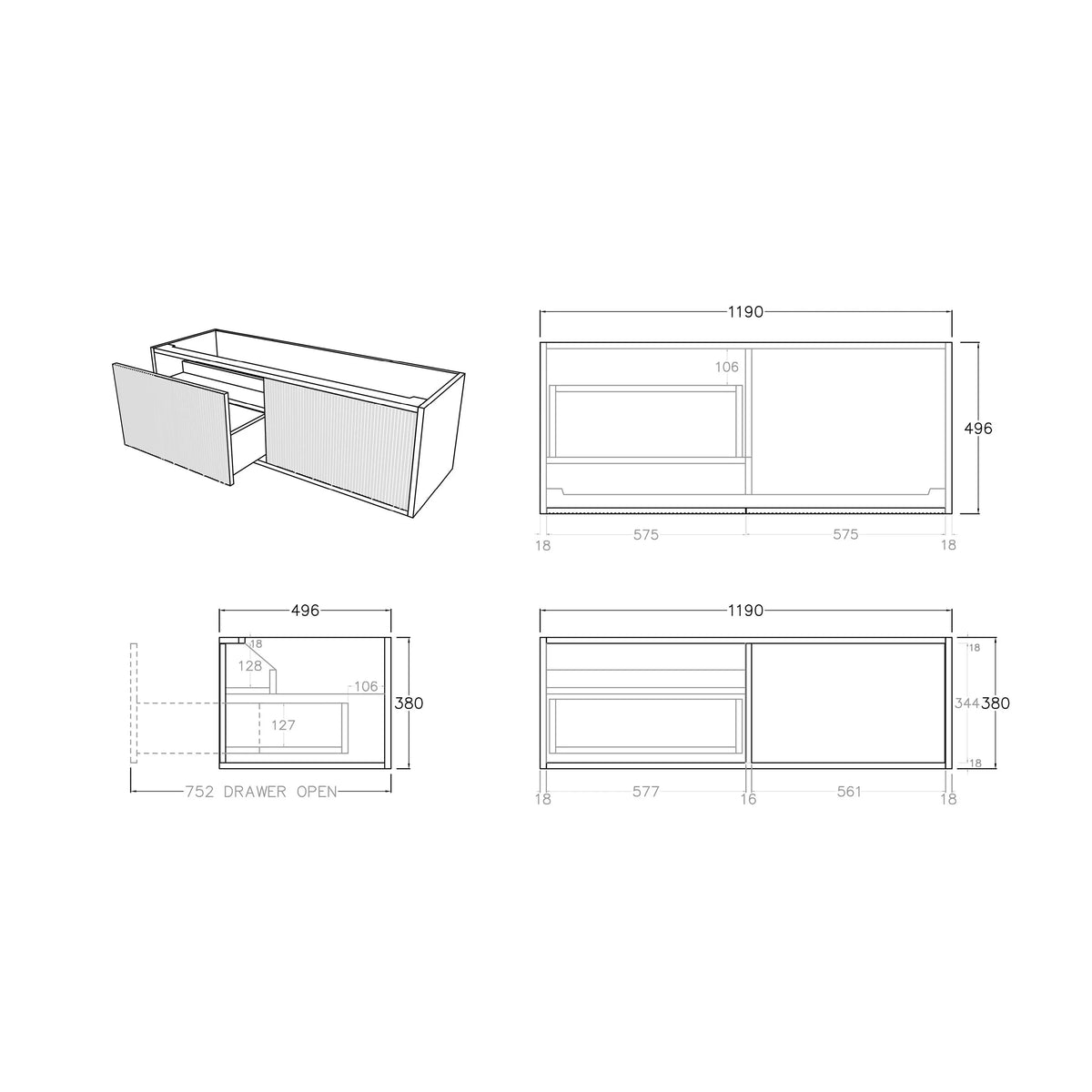 Bellevue PVC Wall Hung Vanity 1200mm (Single Bowl/Double Bowl) (Coastal Oak)-Clearance Poseidon