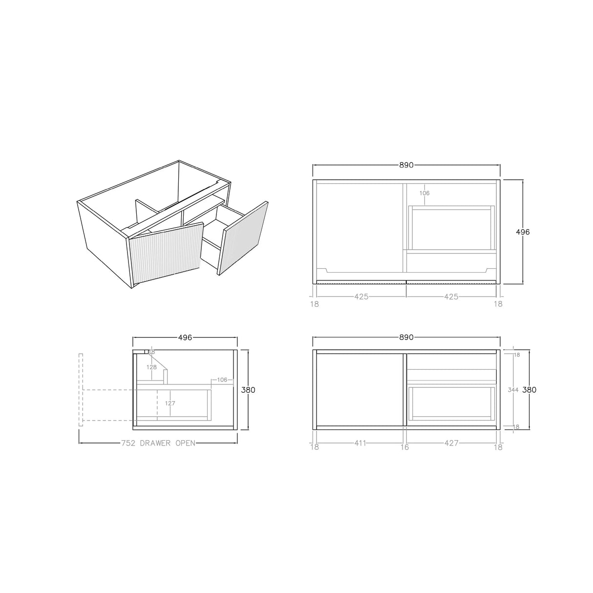 Bellevue PVC Wall Hung Vanity 900 (Prime Oak) Poseidon