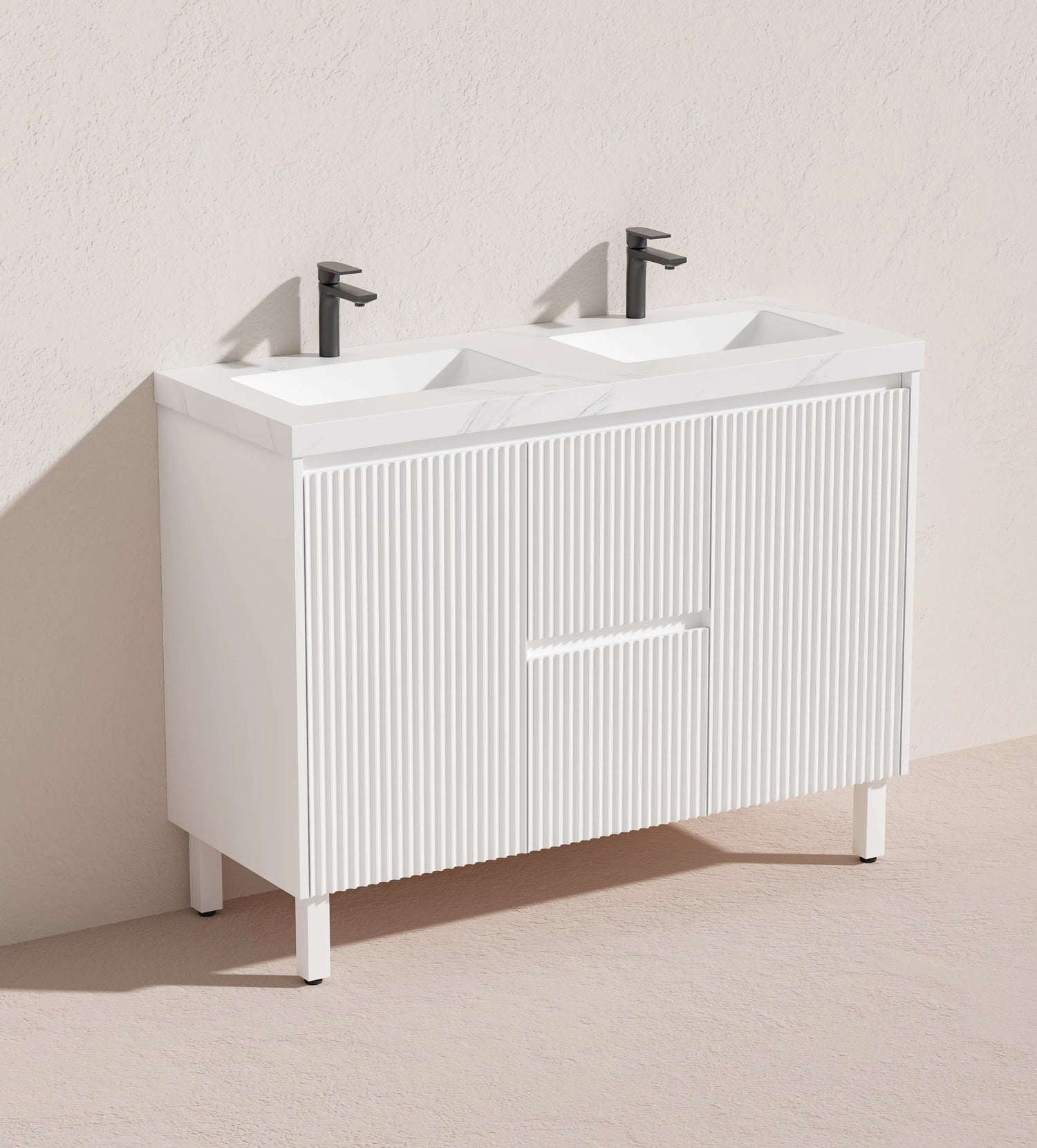 Brighton Freestanding PVC Vanity 1200mm (Double Bowl)(Matte White) Poseidon
