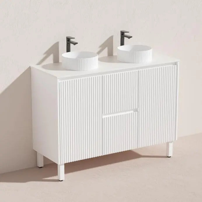 Brighton Freestanding PVC Vanity 1200mm (Double Bowl)(Matte White) Poseidon