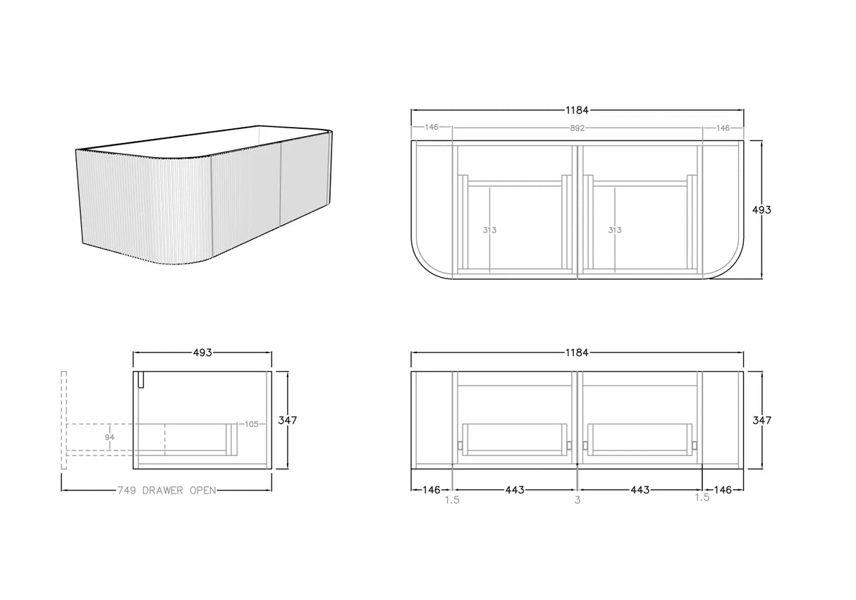 POS Bronte Wall Hung Vanity Coastal Oak (All Sizes) Poseidon