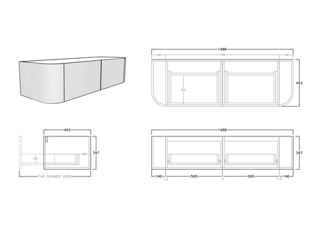 POS Bronte Wall Hung Vanity Coastal Oak (All Sizes) Poseidon