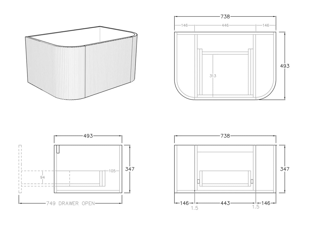 POS Bronte Wall Hung Vanity Coastal Oak (All Sizes) Poseidon