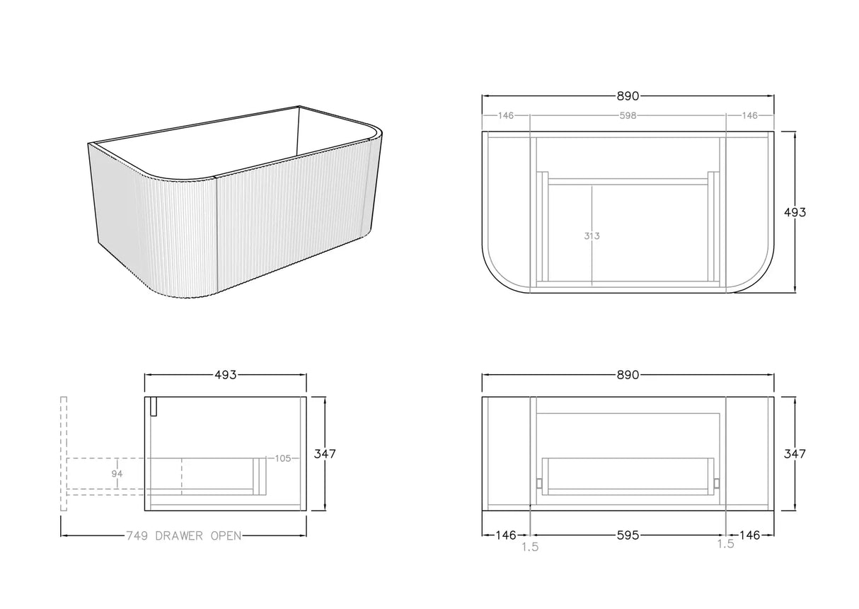 POS Bronte Wall Hung Vanity Coastal Oak (All Sizes) Poseidon