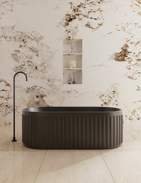 Cascade Matte Black Solid Surface Stone Free Standing Bath 1700mm*750mm*550mm Poseidonbk