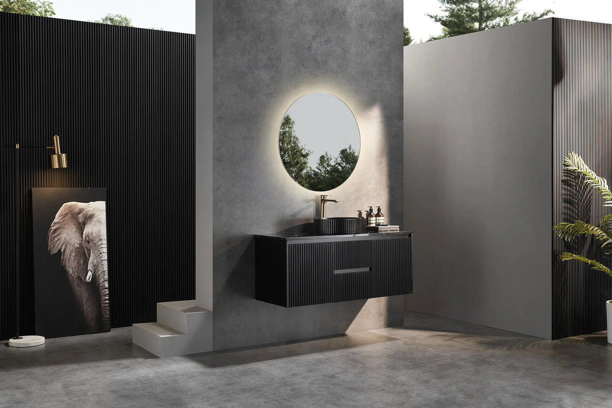 Brindabella Wall Hung Vanity (Middle Drawer) 1200mm (Single/Double Bowl) (Matte Black) Poseidon