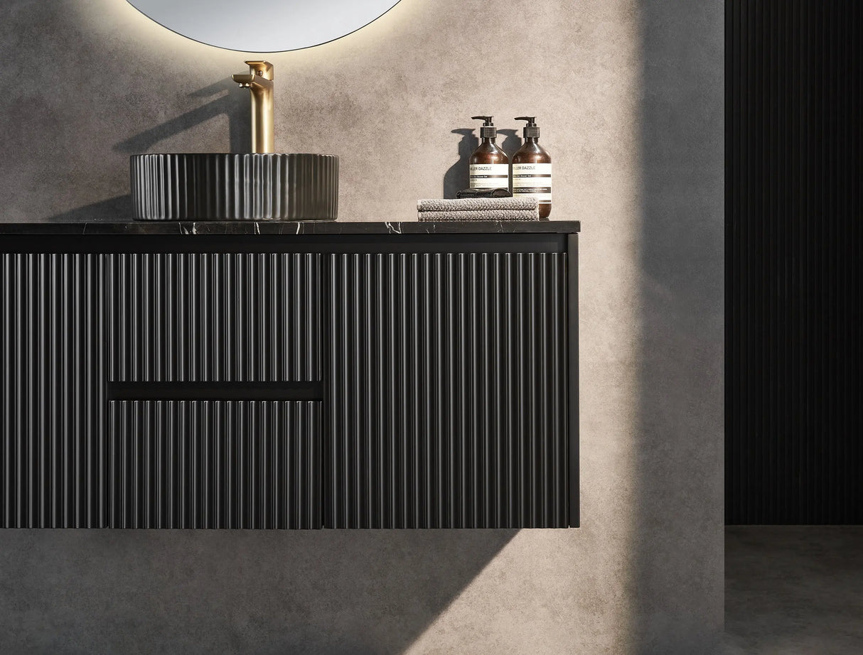 Brindabella Wall Hung Vanity (Middle Drawer) 1200mm (Single/Double Bowl) (Matte Black) Poseidon