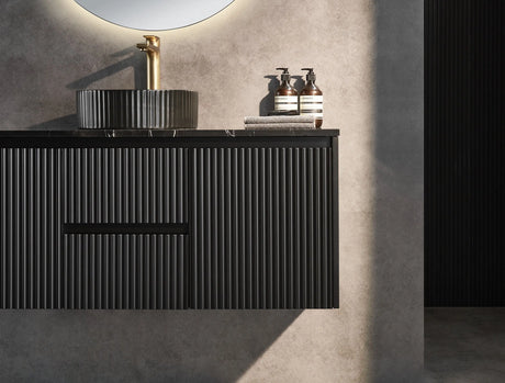 Brindabella Wall Hung Vanity (Middle Drawer) 1200mm (Single/Double Bowl) (Matte Black) Poseidon