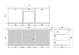 Brindabella Wall Hung Vanity (Middle Drawer) 1200mm (Single/Double Bowl) (Matte Black) Poseidon