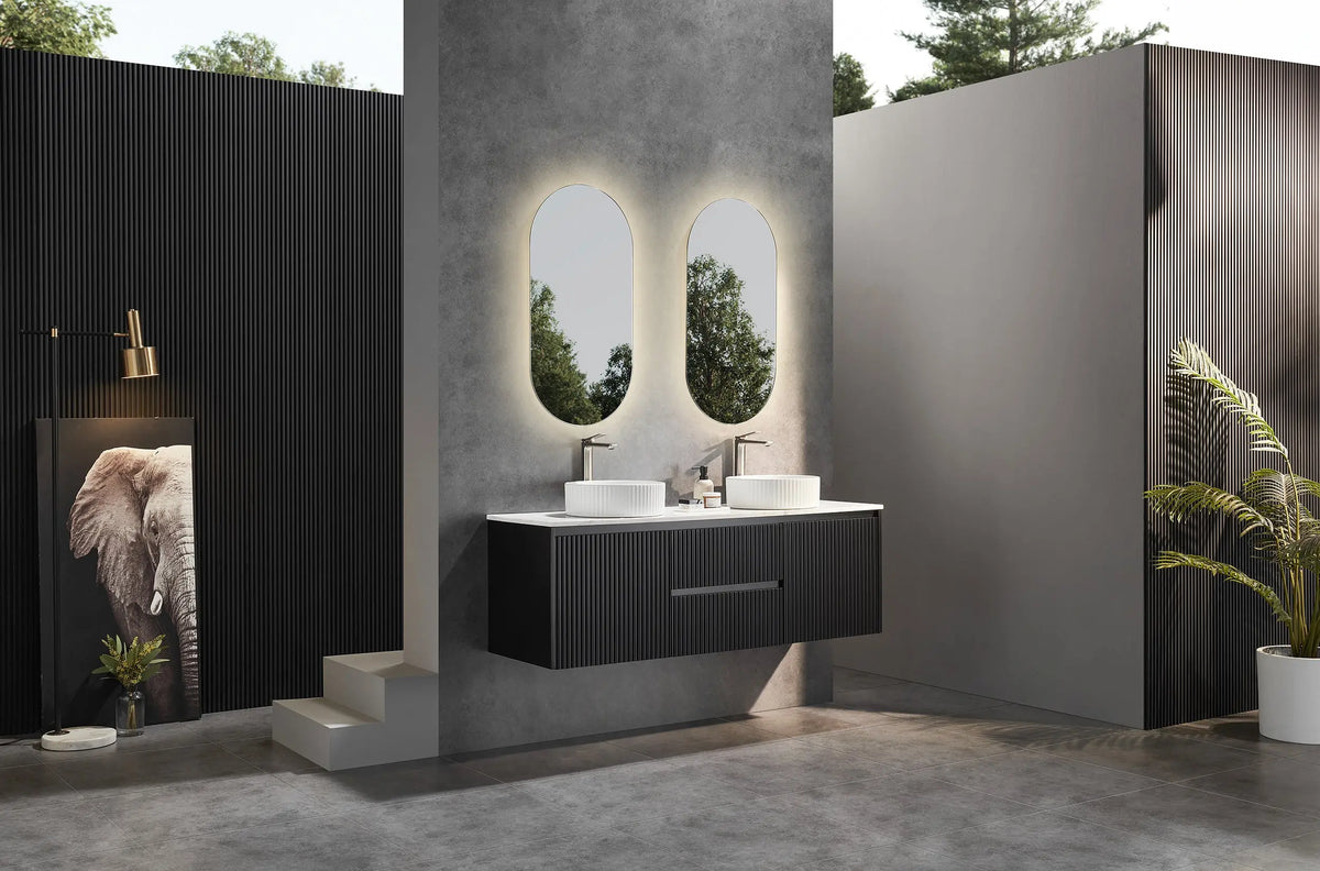Brindabella Wall Hung Vanity (Middle Drawers) 1500mm (Single/Double Bowl) (Matte Black) Poseidon