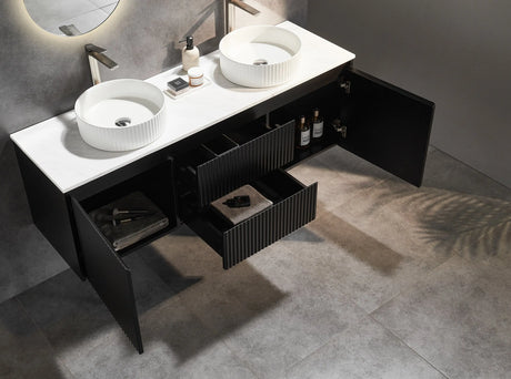 Brindabella Wall Hung Vanity (Middle Drawers) 1500mm (Single/Double Bowl) (Matte Black) Poseidon