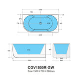 Capri Oval Fluted Freestanding Right Corner Bath 1500X750X580MM Poseidonbk