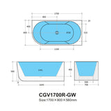 Capri Oval Fluted Freestanding Right Corner Bath 1700X800X580MM Poseidonbk