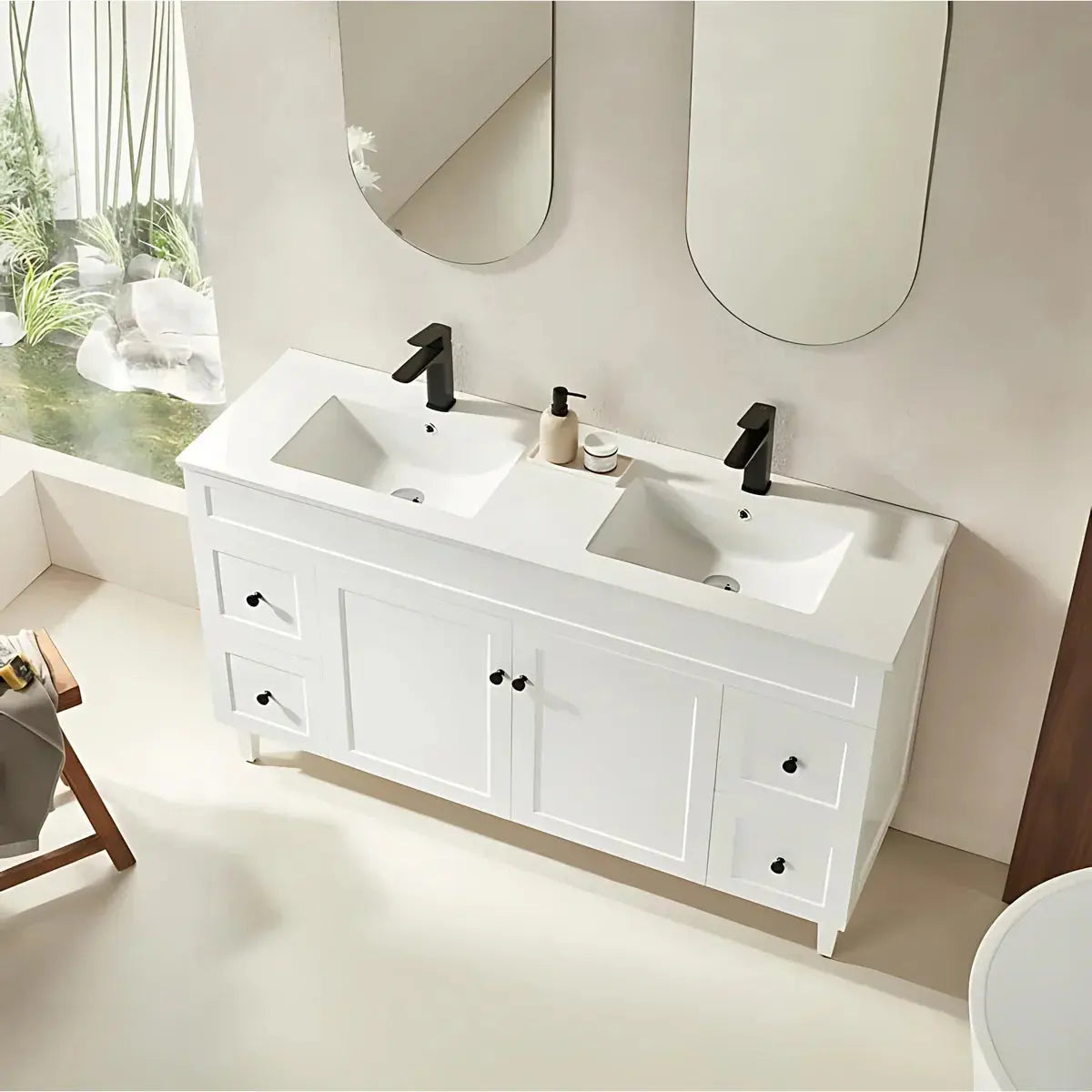 Harrington Floor PVC Cabinet Vanity 1500mm (Single Bowl/Double Bowl) (Matte White) Poseidon