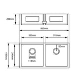 Handmade Stainless Steel Chrome Double Bowl Kitchen Sink 1.2mm (Top/Flush/Undermount) 860*440*200mm Aquaperla