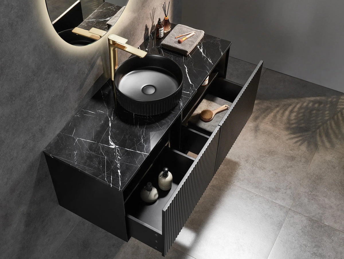 Kirribilli Wall Hung PVC Cabinet 1200mm Matte Black (Single/Double Bowl) - Clearance Poseidon