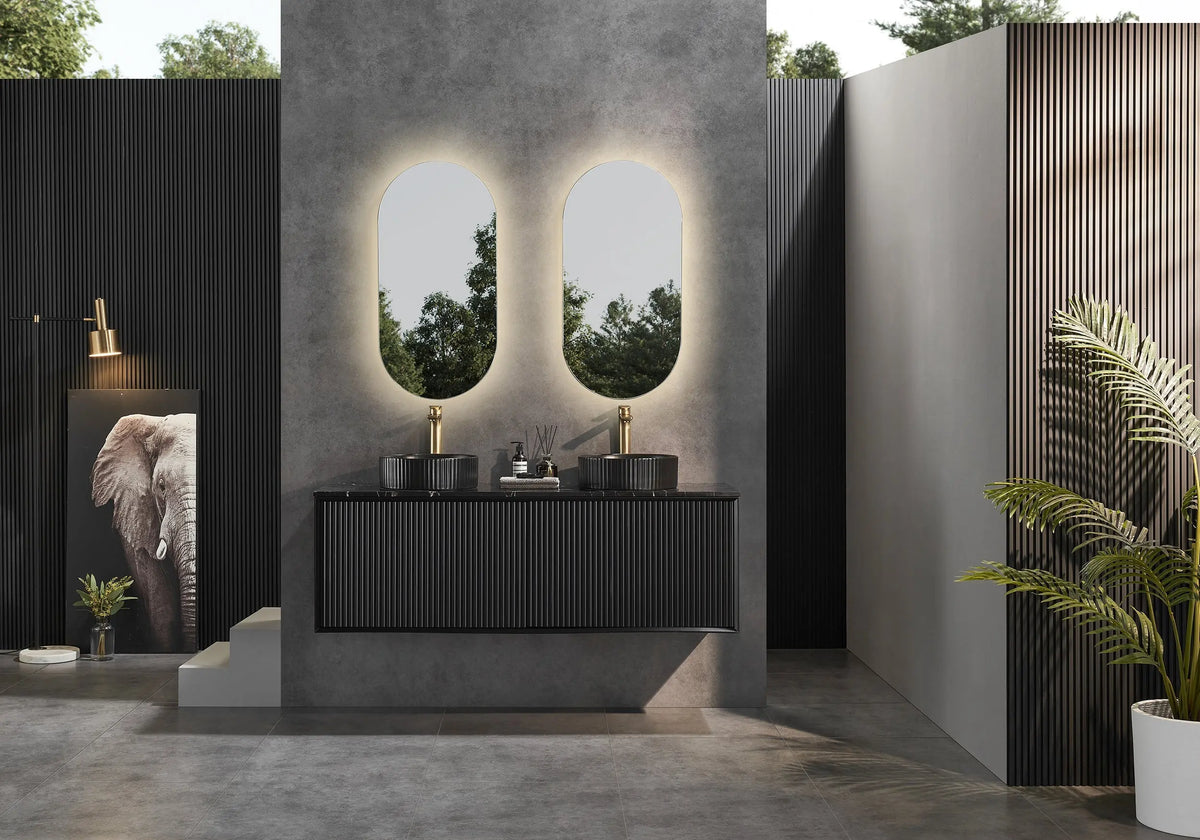 Kirribilli Wall Hung PVC Cabinet Matte Black 1500mm (Single/Double Bowl) - Clearance Poseidon