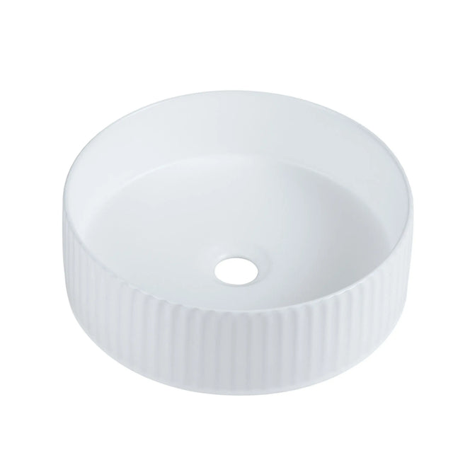 Cora 36 Counter-Top Fluted Round Basin- Matt White mercioaustralia