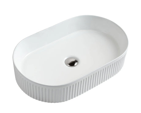 Cora 58 Counter-Top Fluted Oval Basin - Matt White mercioaustralia