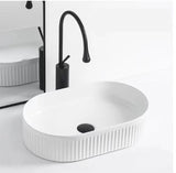 Cora 58 Counter-Top Fluted Oval Basin - Gloss White mercioaustralia
